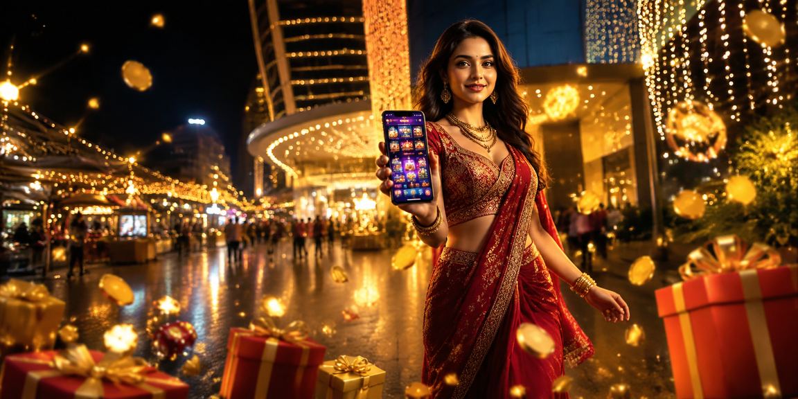 Mobile user browsing lottery and casino games at night market in Delhi