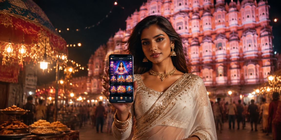 Mobile Rummy game playing in Jaipur with traditional atmosphere